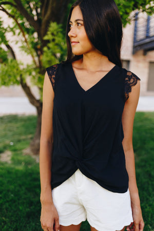 Lace Cap Sleeve Blouse In Black