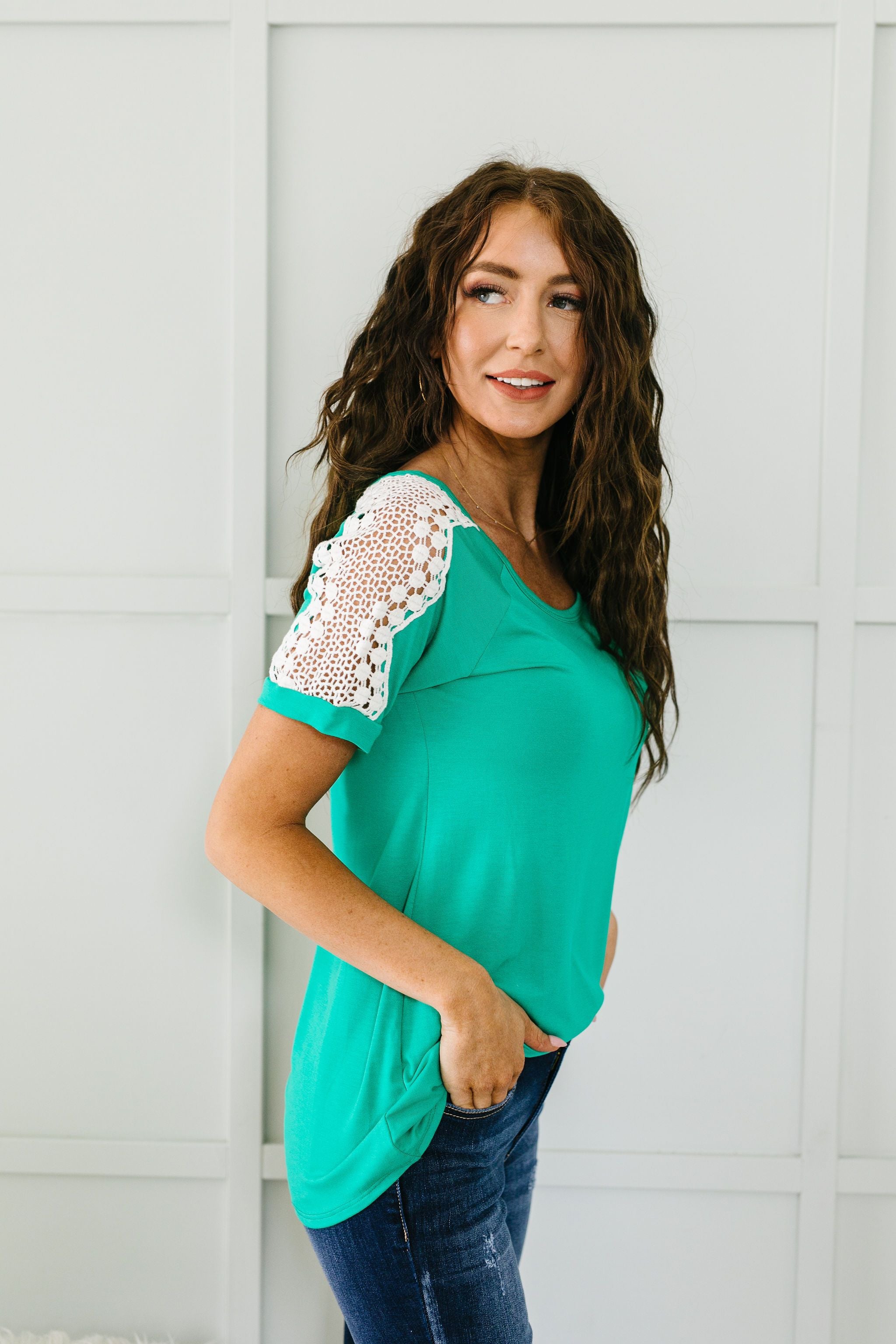Lace Up The Sleeve Top In Green