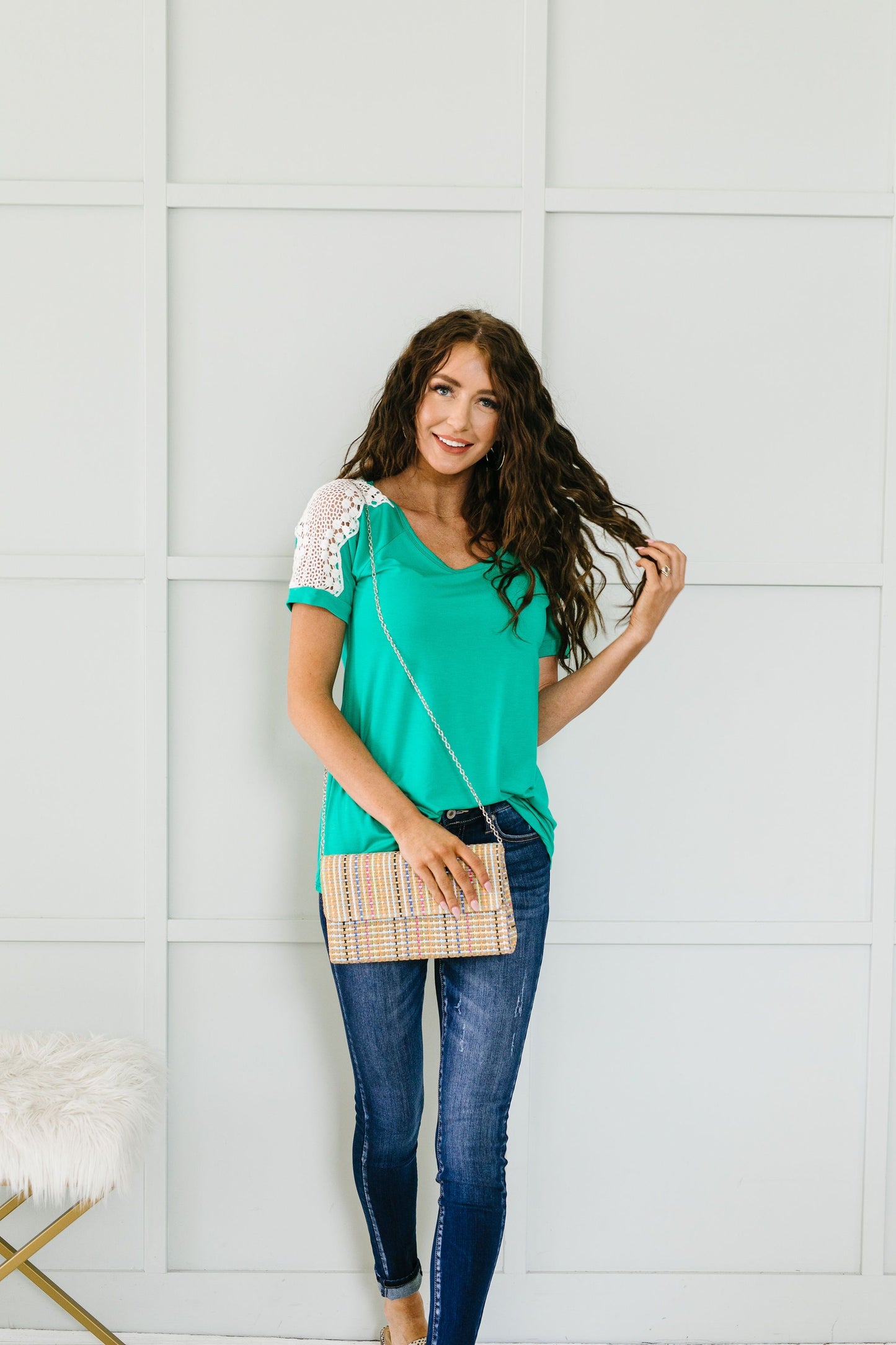 Lace Up The Sleeve Top In Green