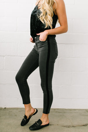 Las Velvet Strip Black Skinny Jeans - ALL SALES FINAL