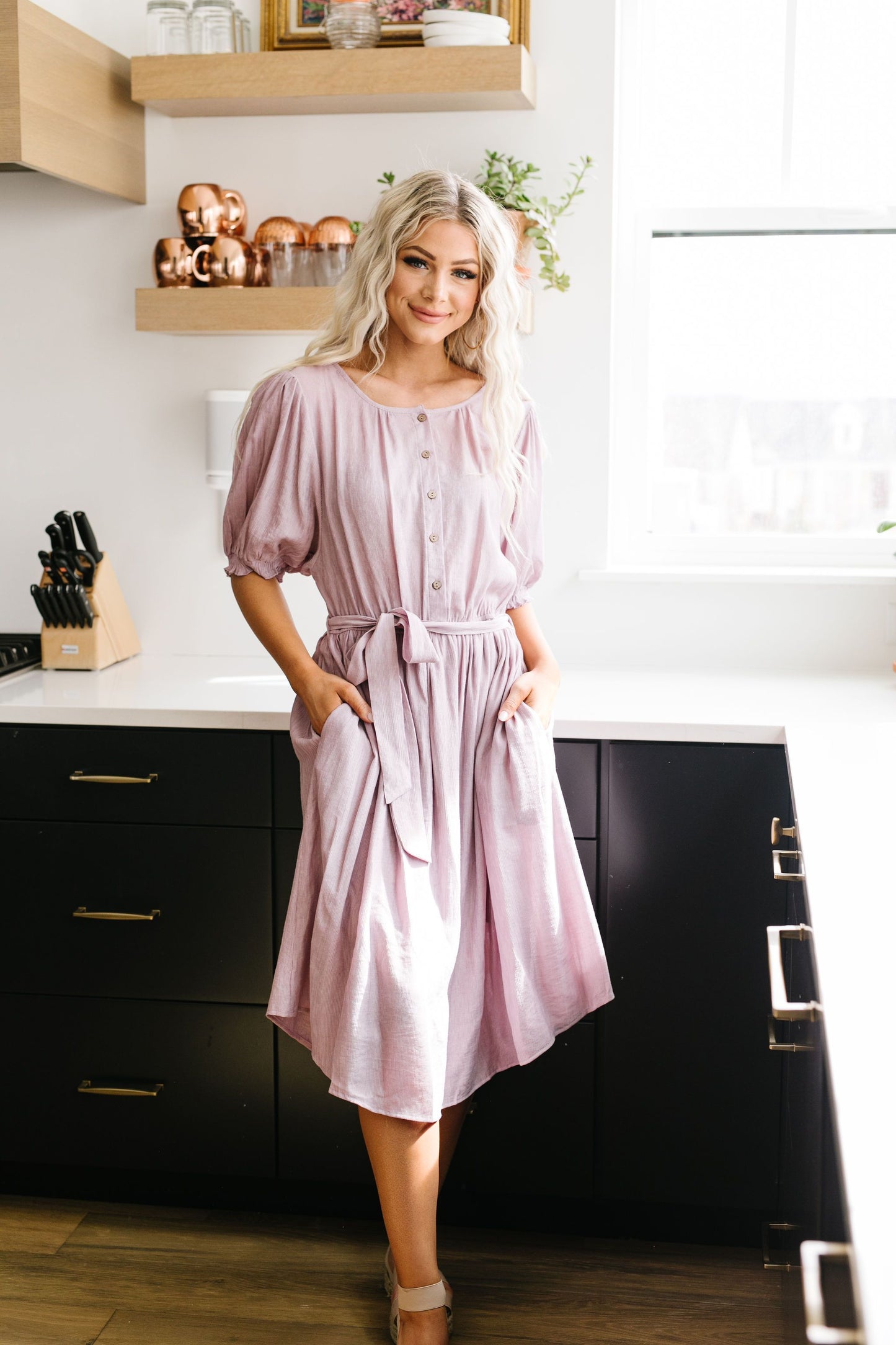 Lilac Balloon Sleeve Dress