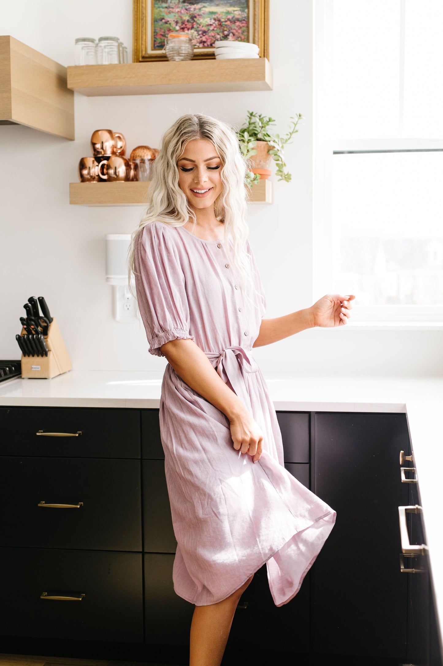 Lilac Balloon Sleeve Dress