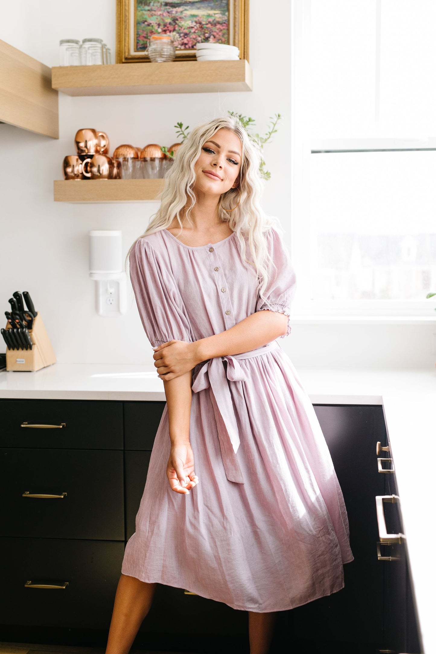 Lilac Balloon Sleeve Dress