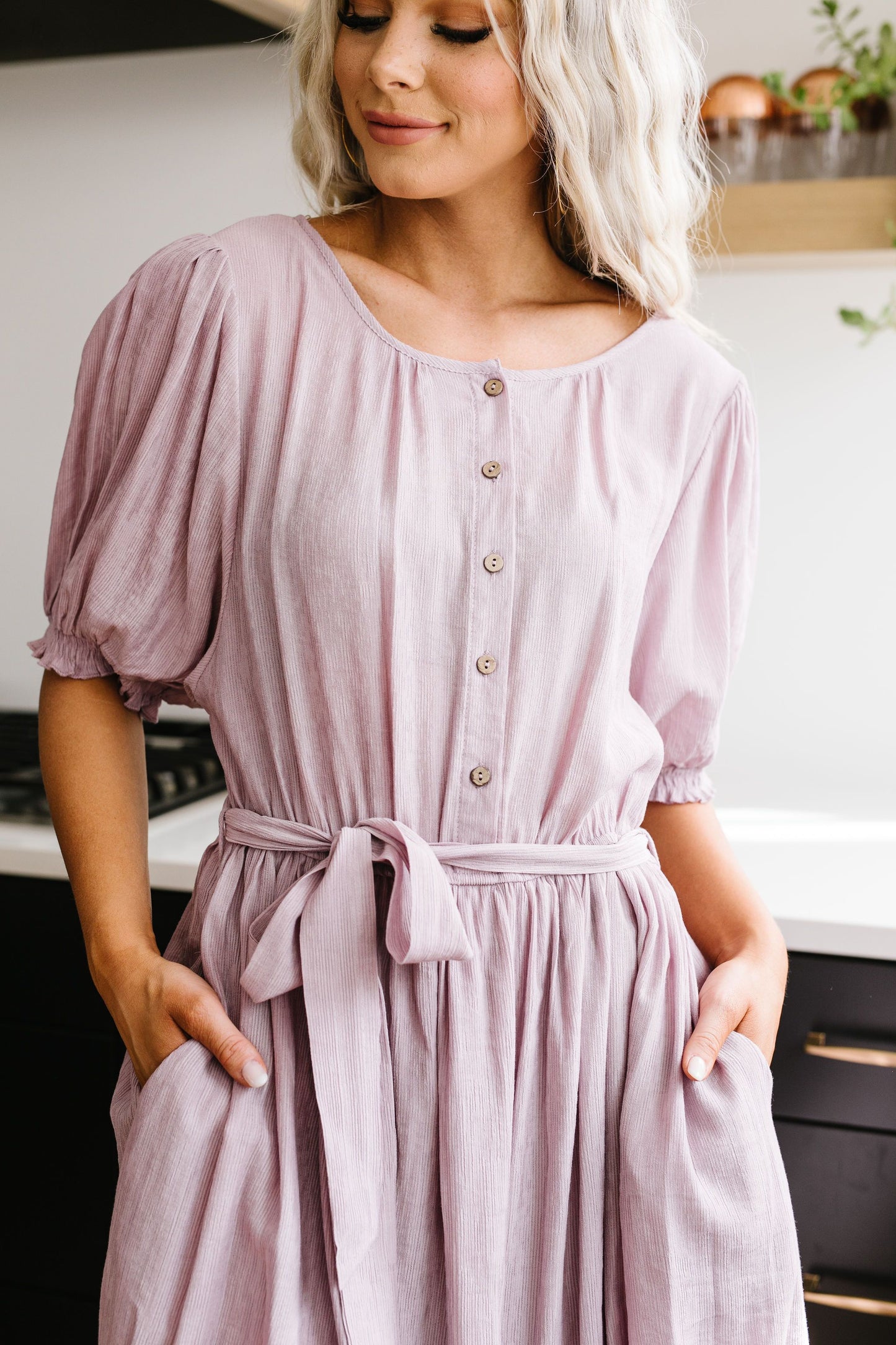 Lilac Balloon Sleeve Dress