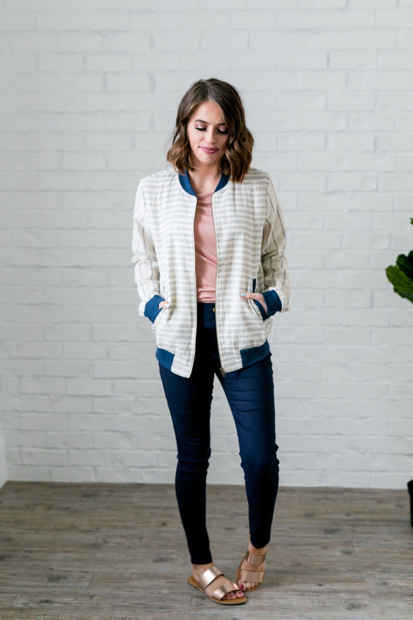 Linen + Mesh Striped Bomber Jacket - ALL SALES FINAL