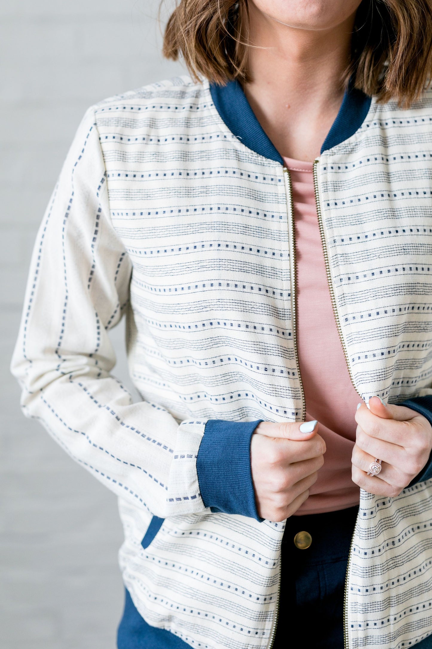 Linen + Mesh Striped Bomber Jacket - ALL SALES FINAL