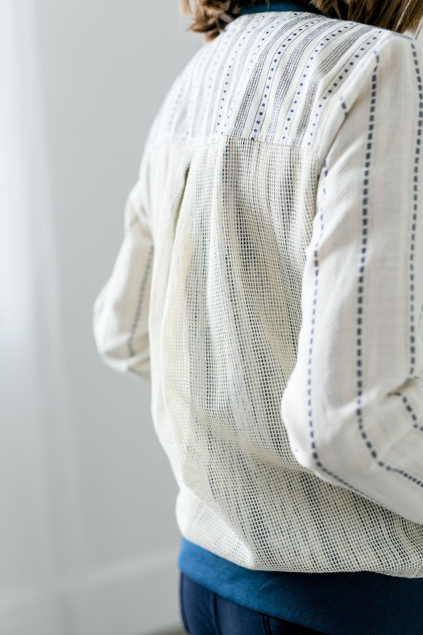 Linen + Mesh Striped Bomber Jacket - ALL SALES FINAL