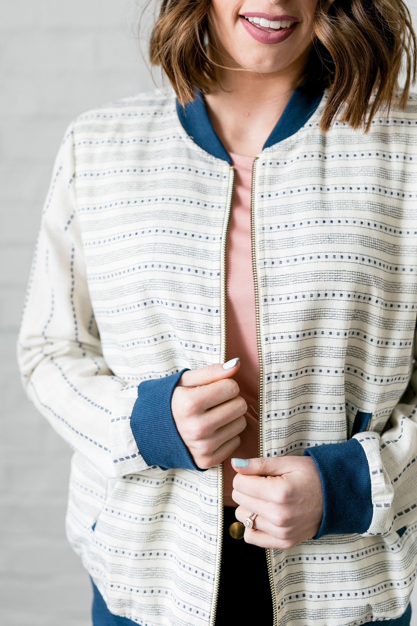 Linen + Mesh Striped Bomber Jacket - ALL SALES FINAL