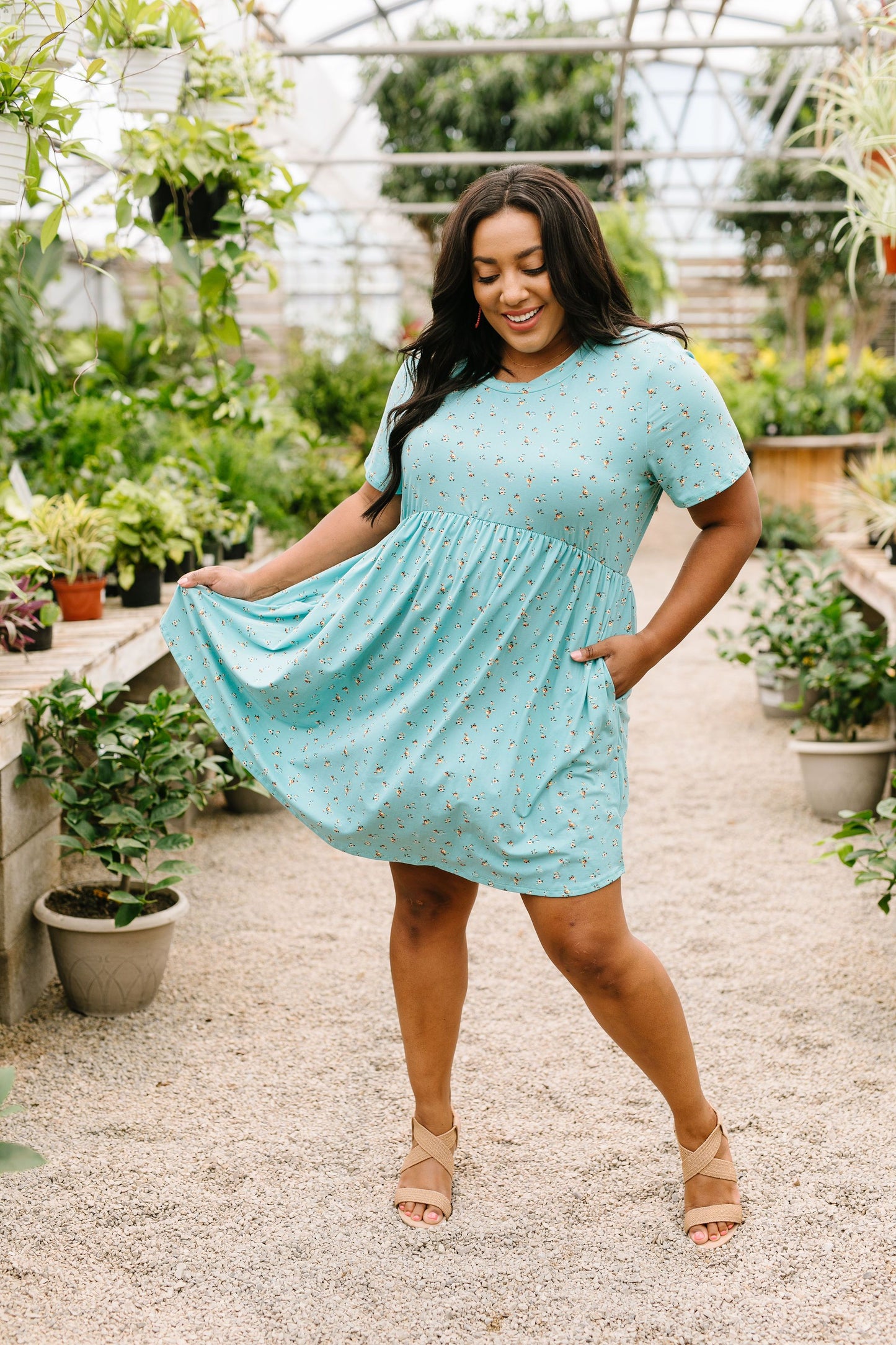 Little Sweetie Floral Dress In Aqua