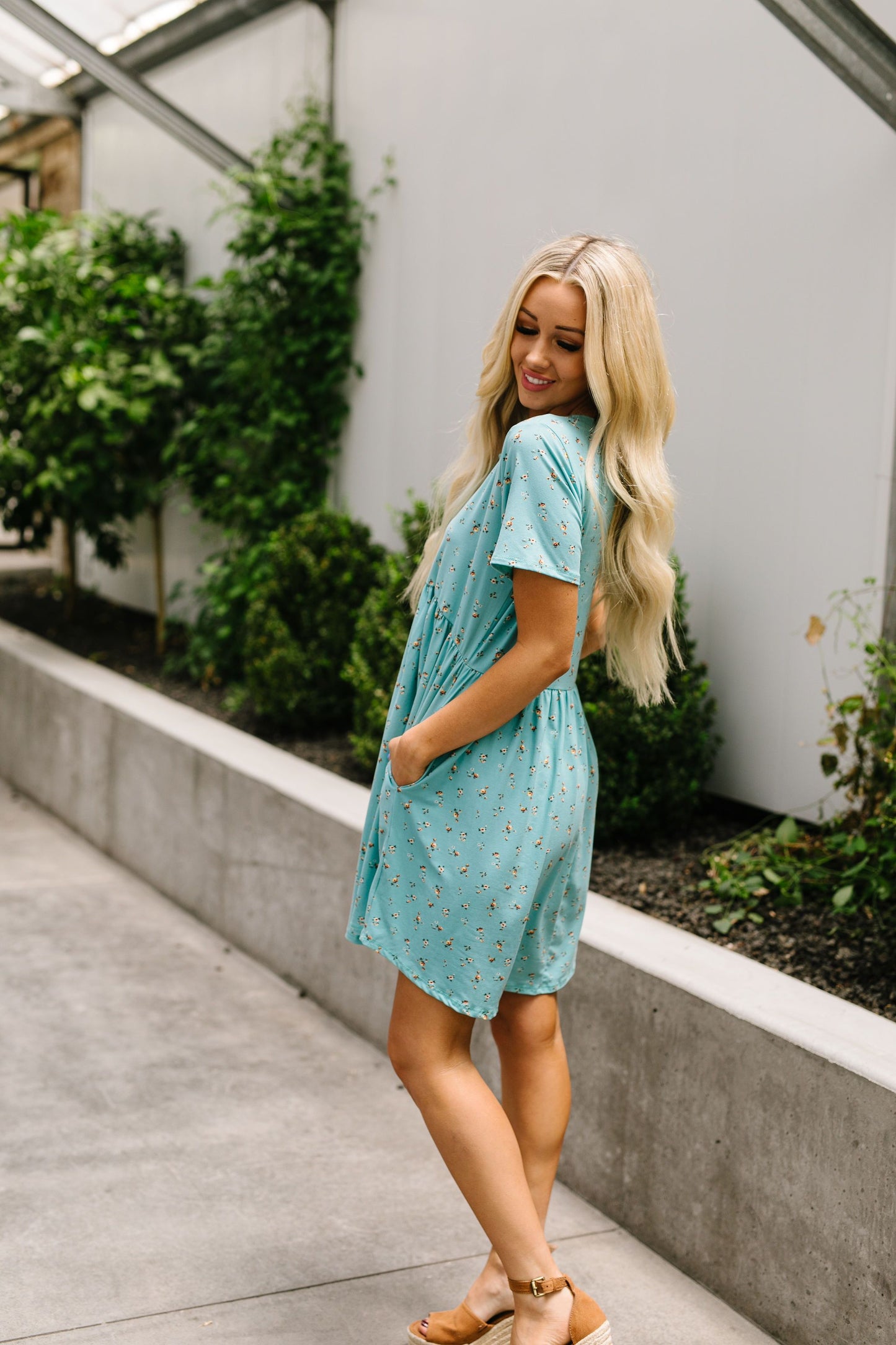 Little Sweetie Floral Dress In Aqua