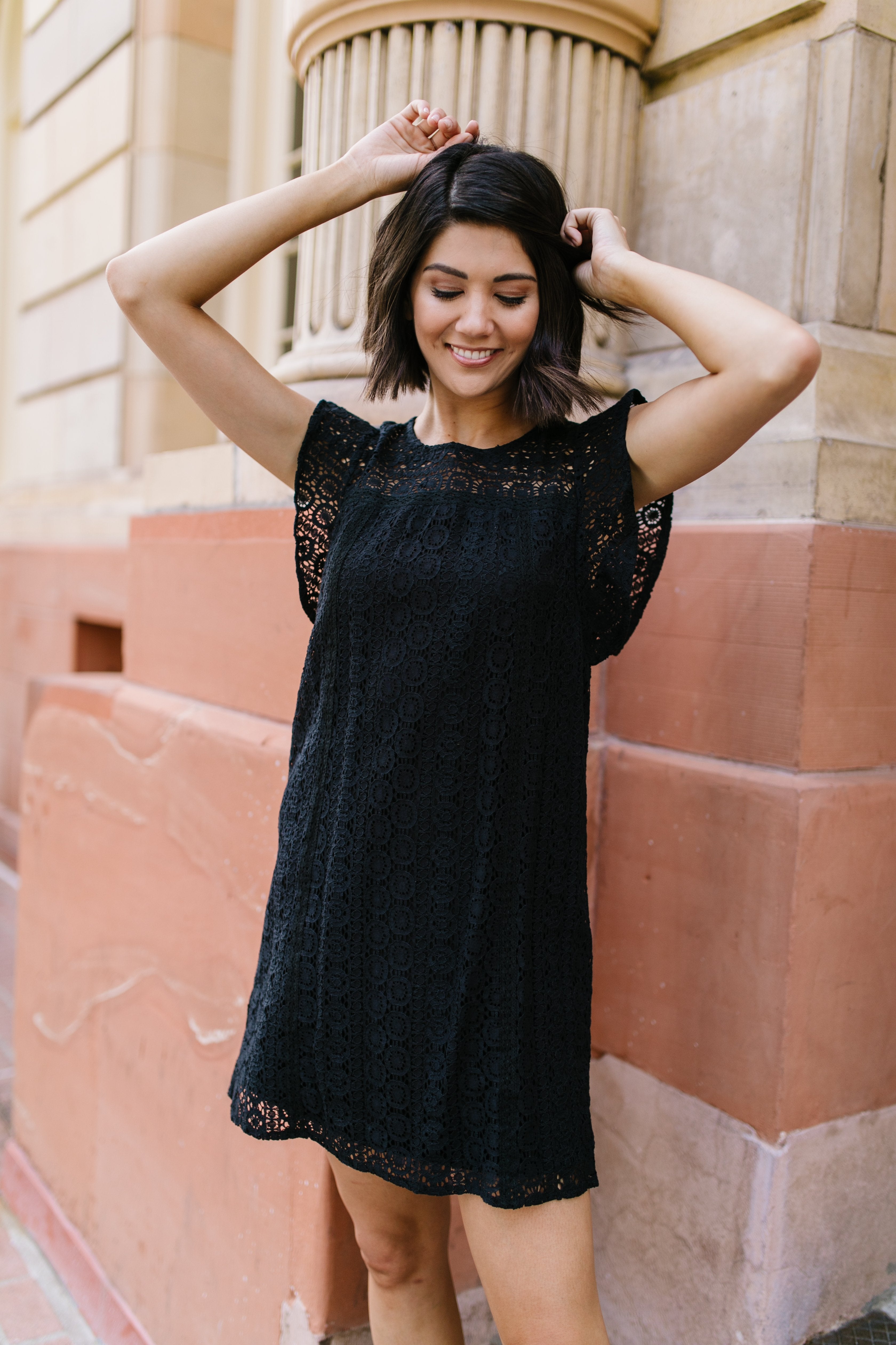 Lovely Lace Overlay Dress In Black