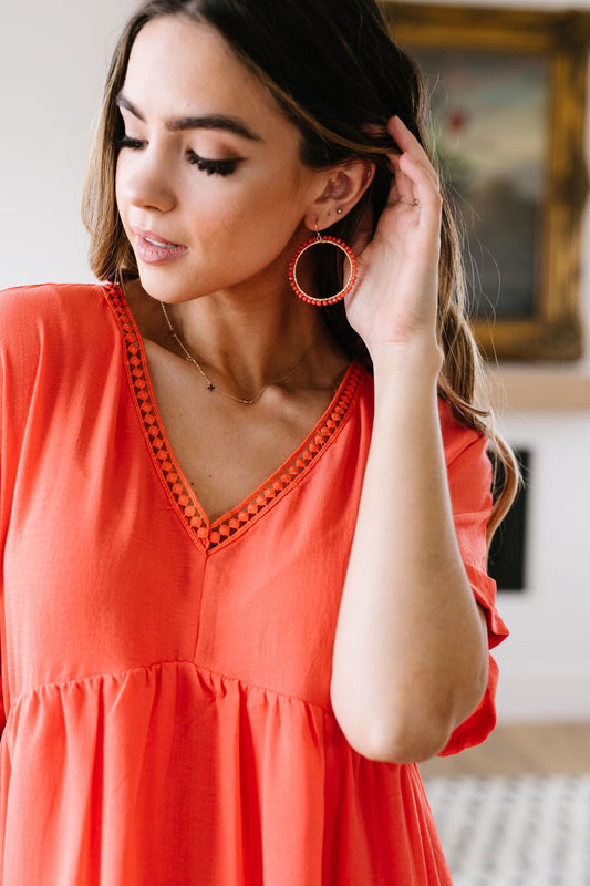Beaded Coral Hoop Earrings