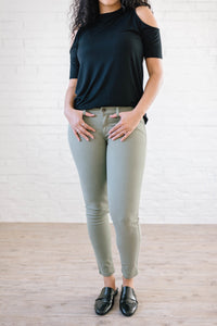 Low Rise Skinny Jeans in Light Olive