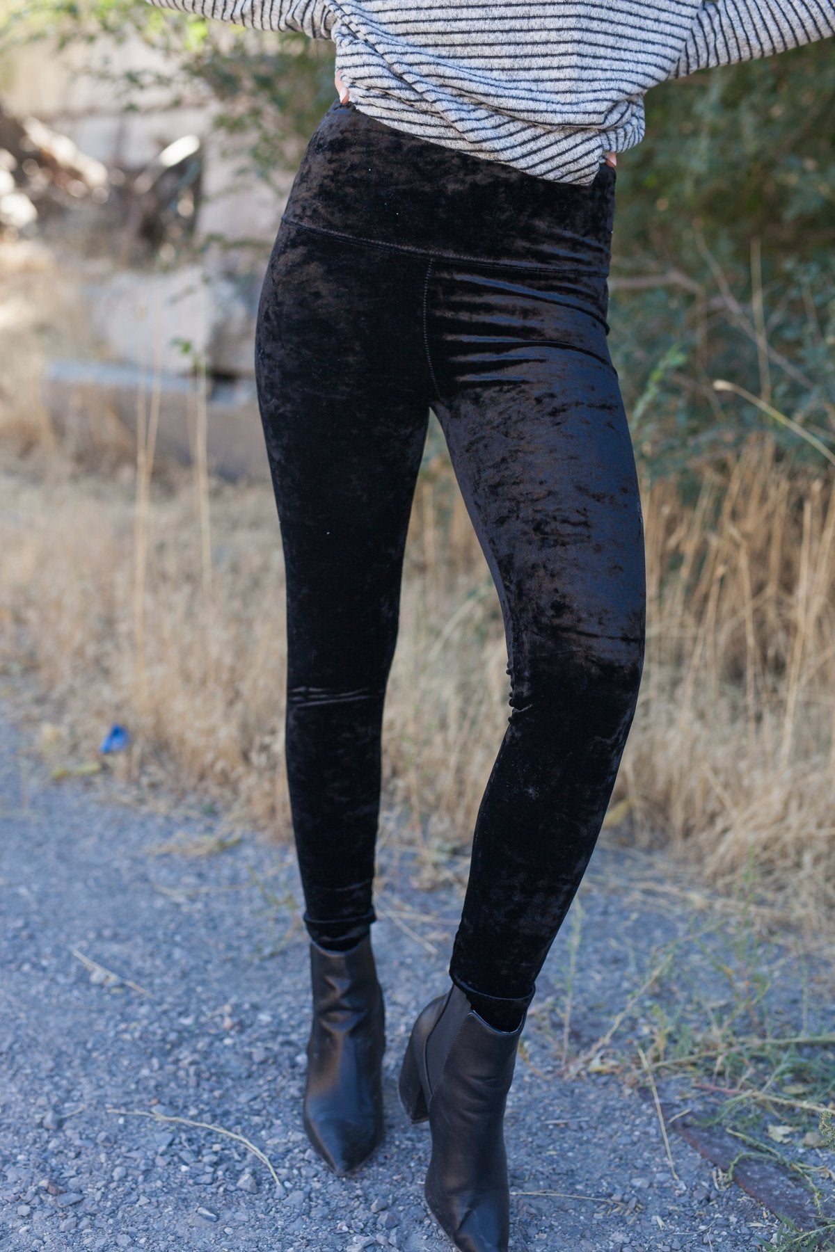 Luxurious Crushed Velvet Leggings In Black - ALL SALES FINAL