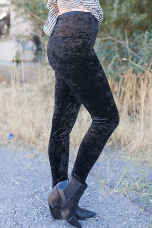 Luxurious Crushed Velvet Leggings In Black - ALL SALES FINAL