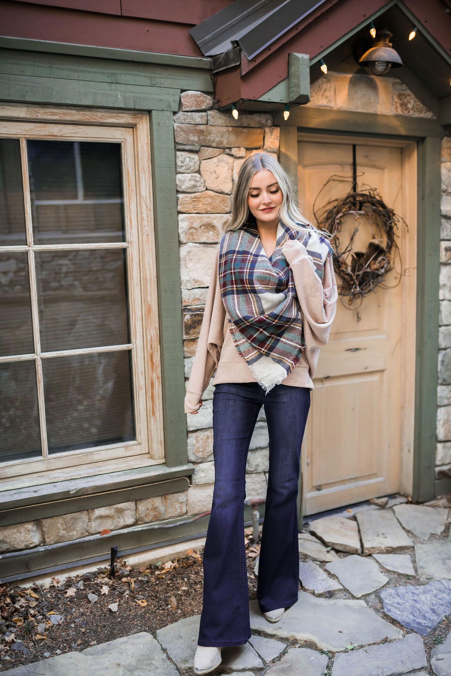 Mad For Plaid Blanket Scarf In Wine + Sage