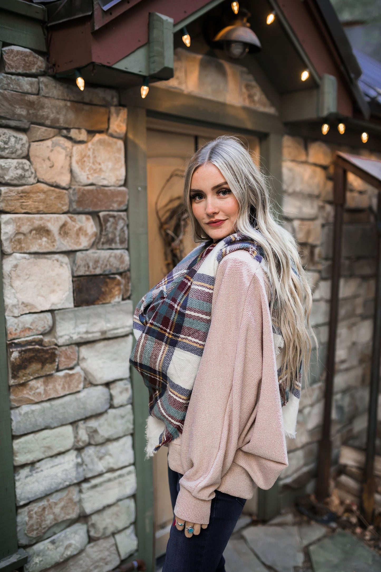 Mad For Plaid Blanket Scarf In Wine + Sage