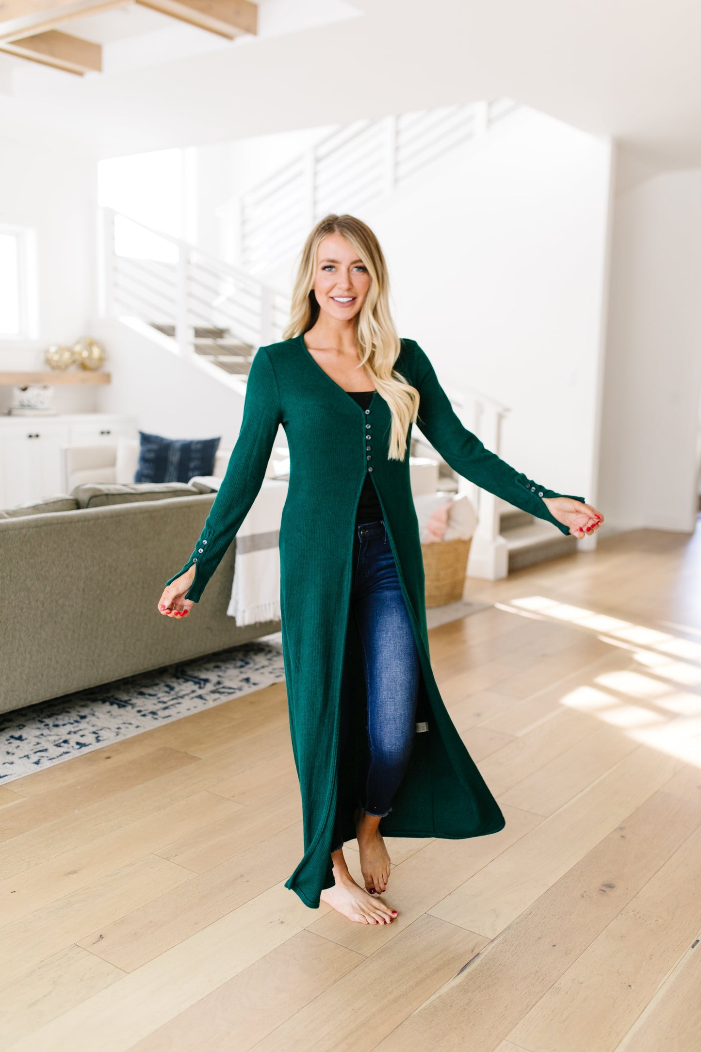 Maxi Cardi In Hunter Green