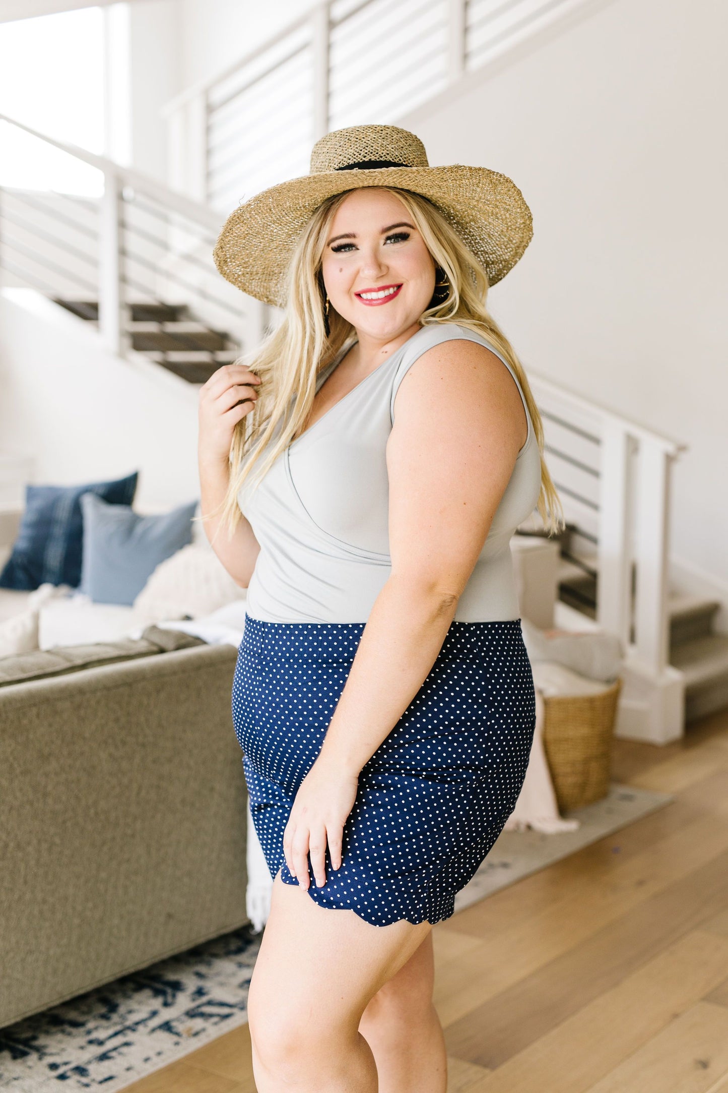 Micro Dot Scalloped Shorts In Navy