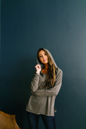 Mineral Washed Hoodie In Charcoal - ALL SALES FINAL
