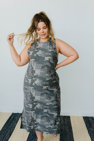 Minimum Exposure Camo Midi Dress