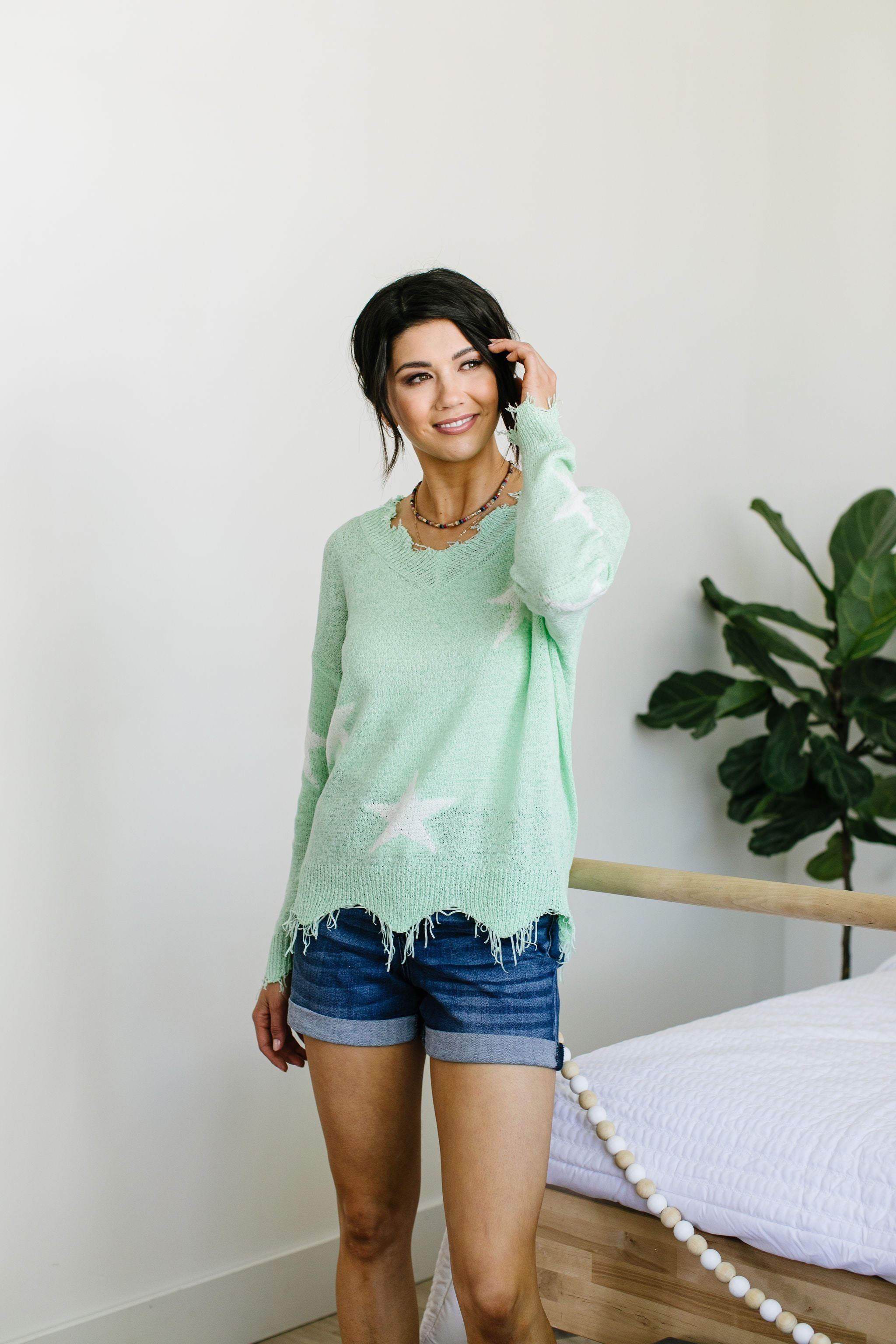 Minty Destroyed Star Sweater