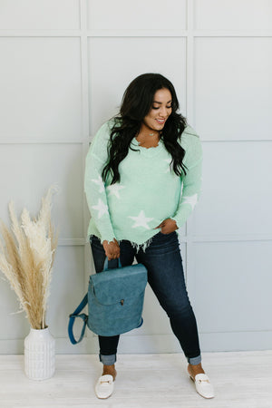 Minty Destroyed Star Sweater