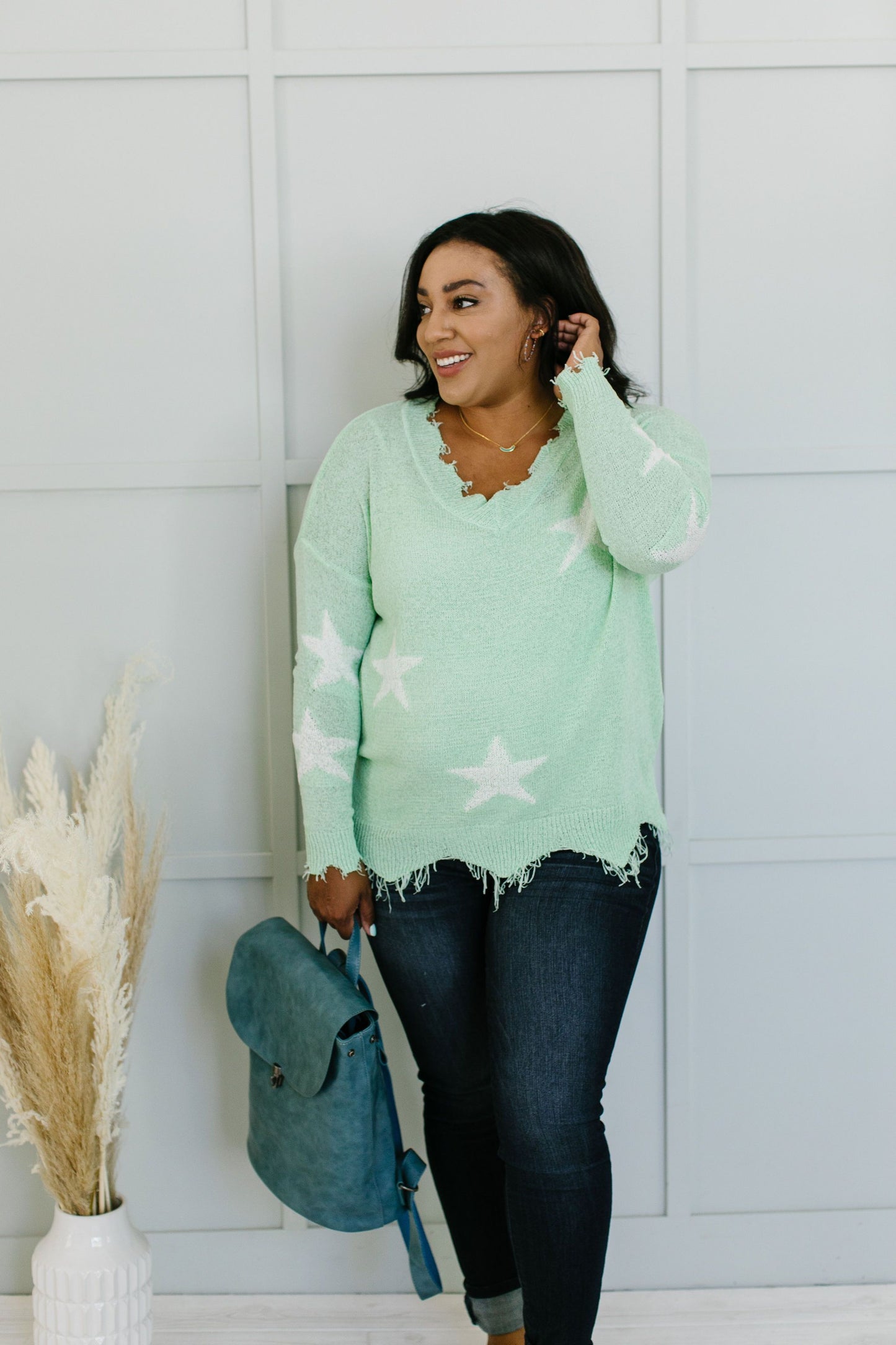 Minty Destroyed Star Sweater