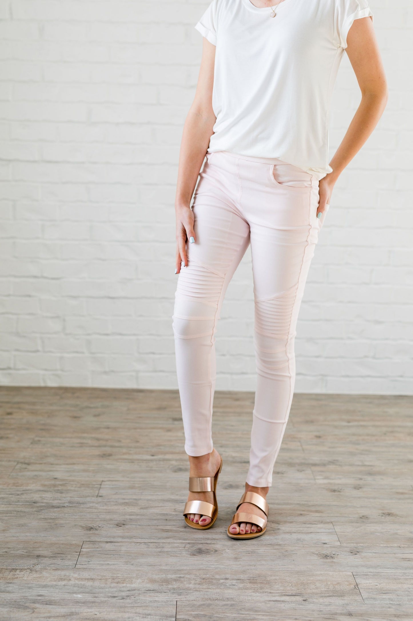 Moto Jeggings In Pale Pink - ALL SALES FINAL