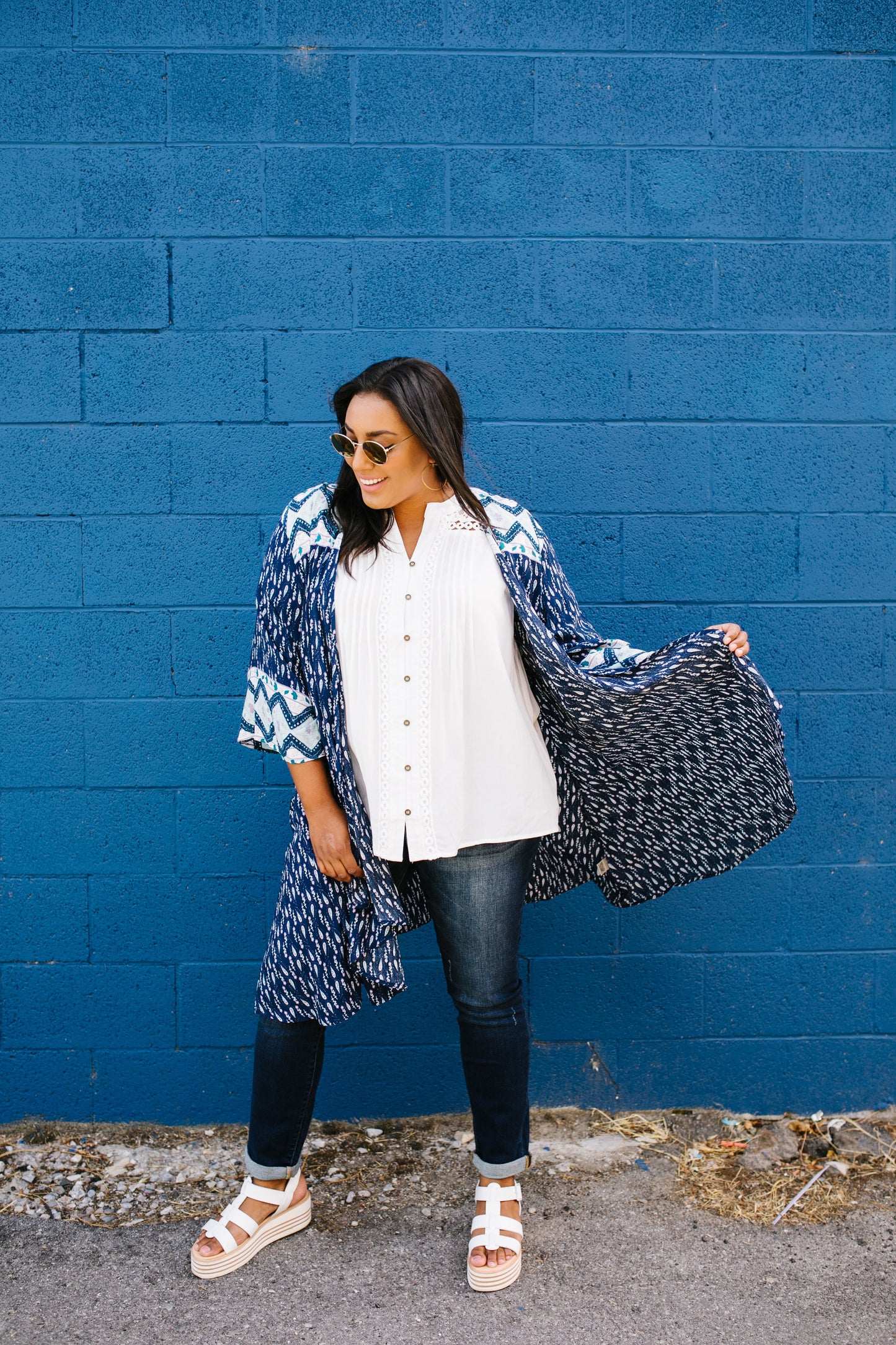 Navy Print Kimono