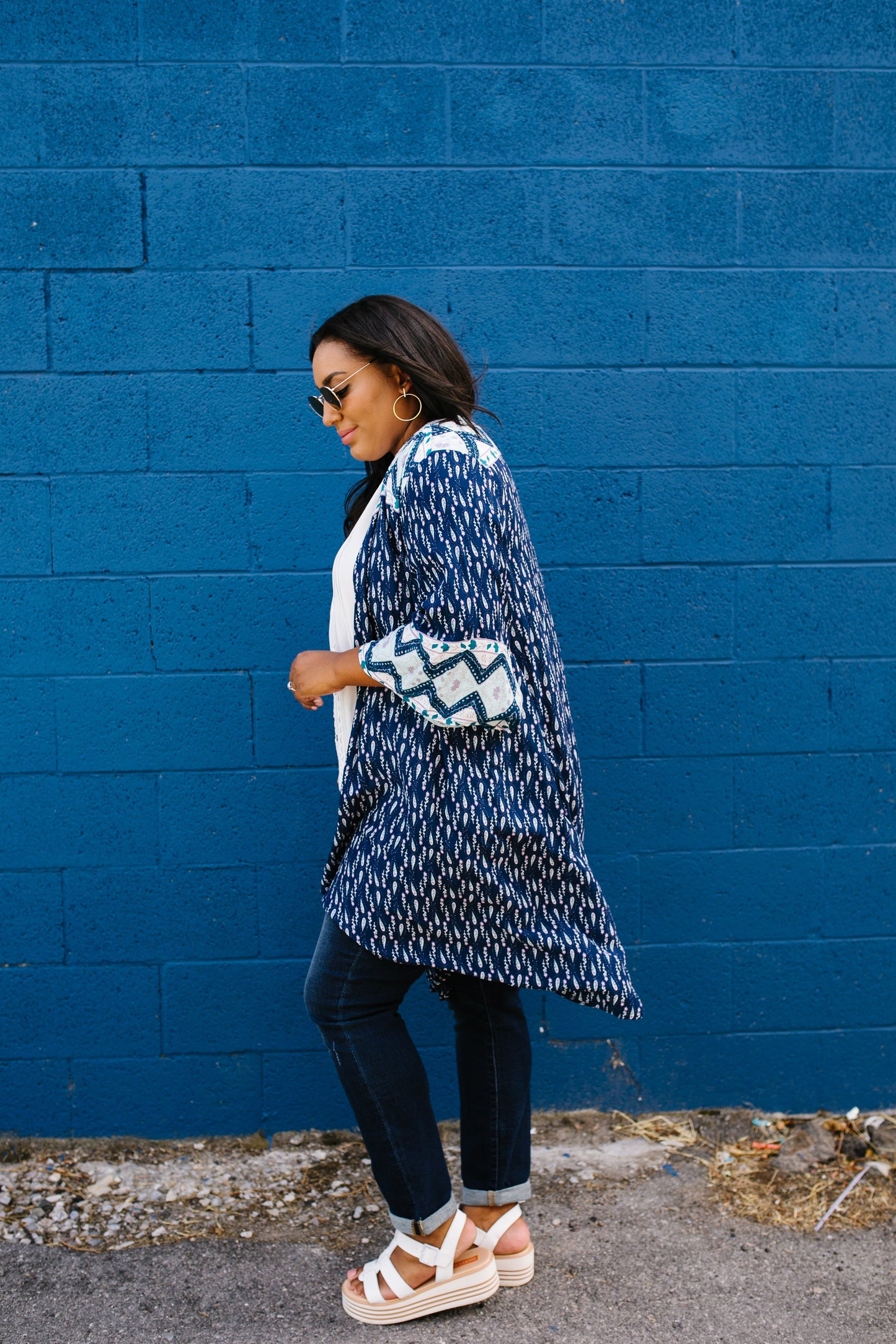 Navy Print Kimono