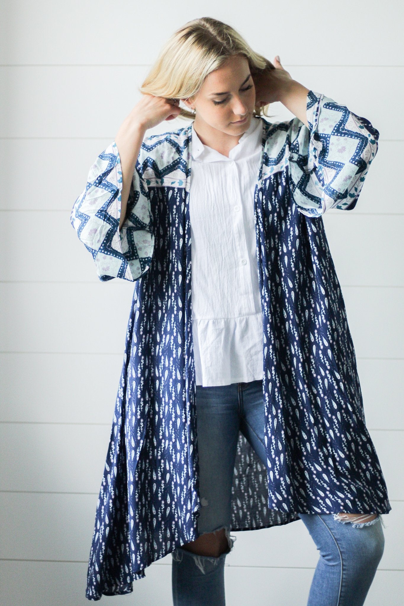 Navy Print Kimono