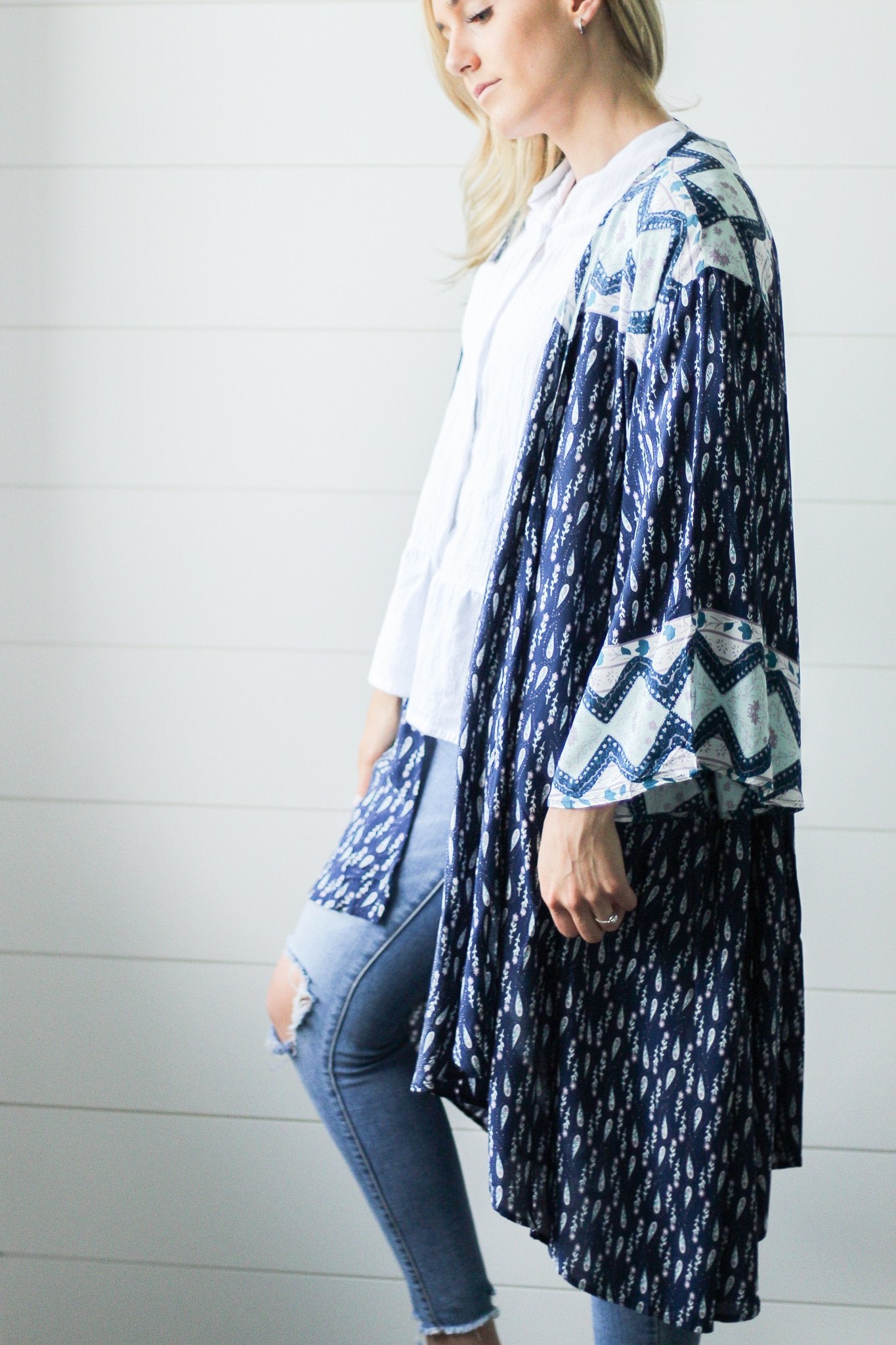 Navy Print Kimono