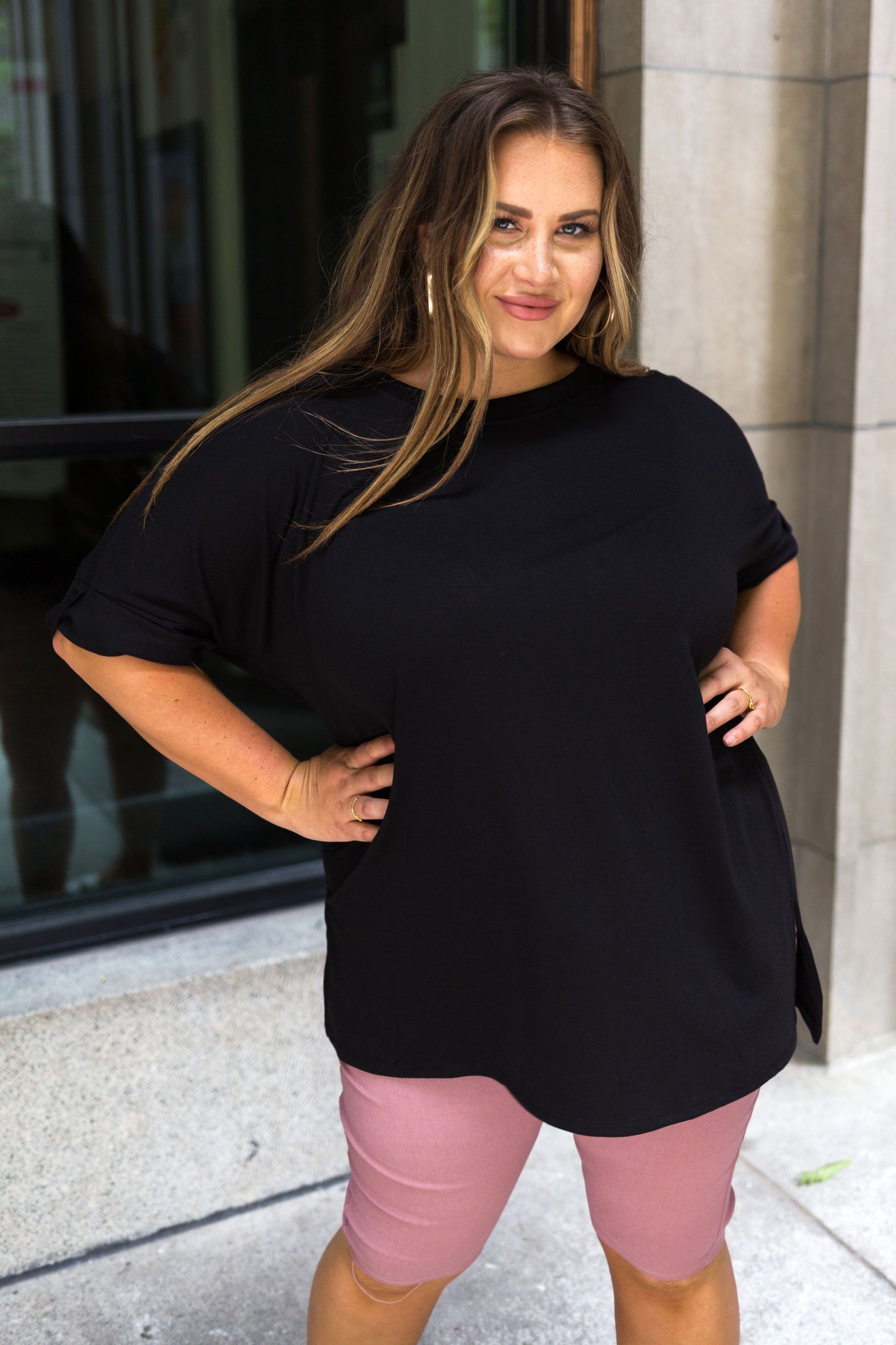 Nessa Crew Neck Top In Black PLUS