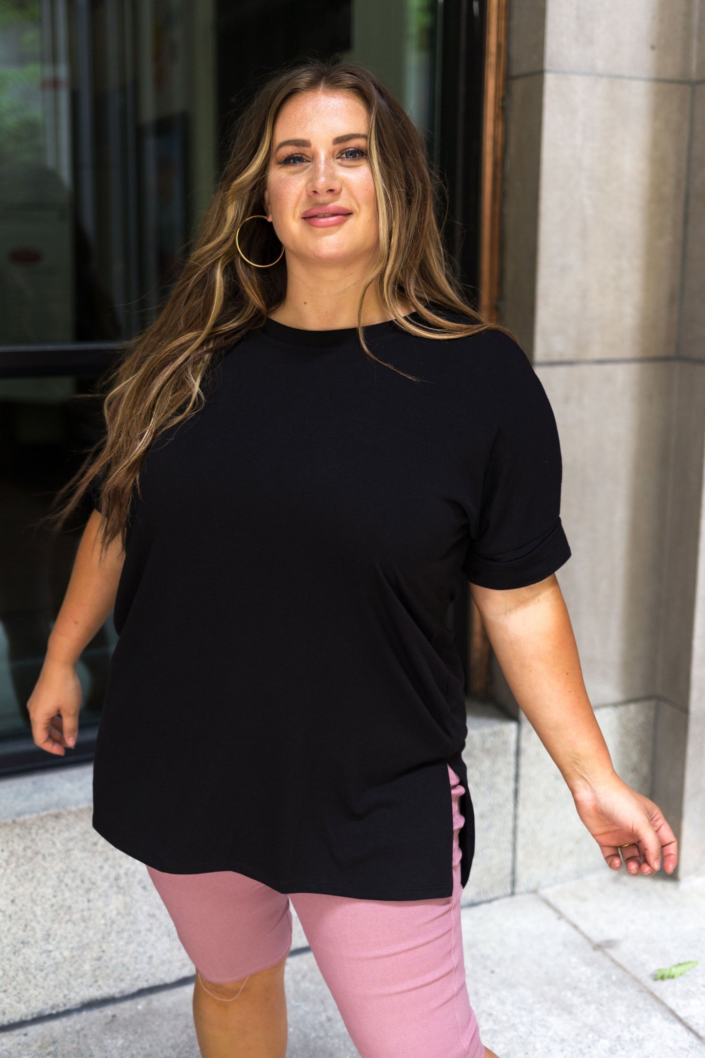 Nessa Crew Neck Top In Black PLUS