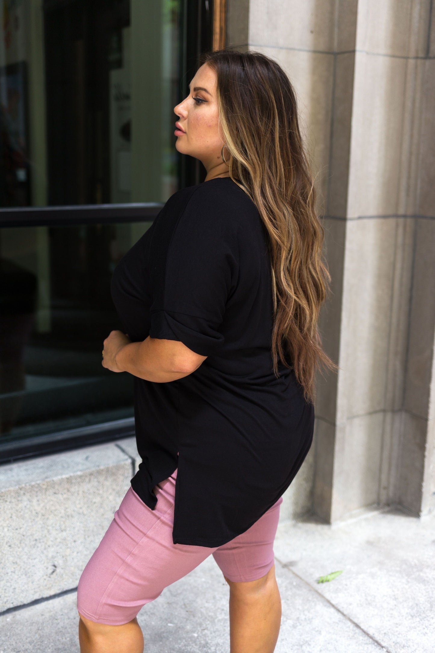 Nessa Crew Neck Top In Black PLUS