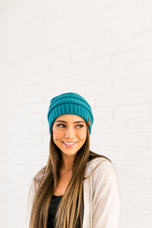 Nifty Knit Beanie In Teal - ALL SALES FINAL
