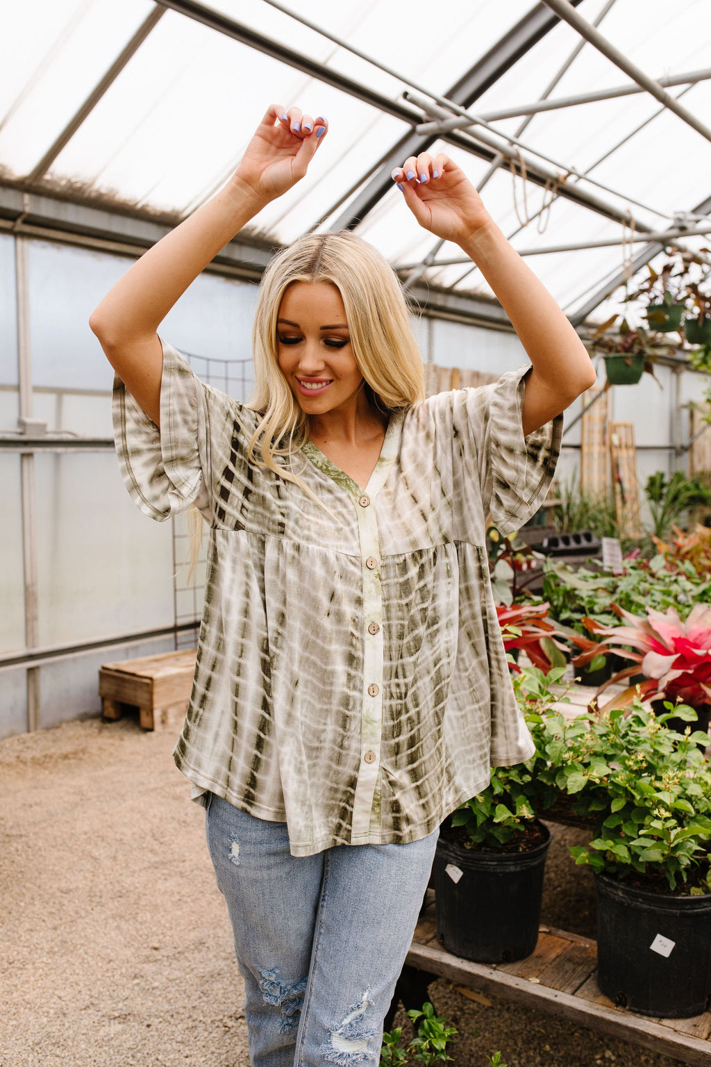 Olive Bamboo Button-Down Top