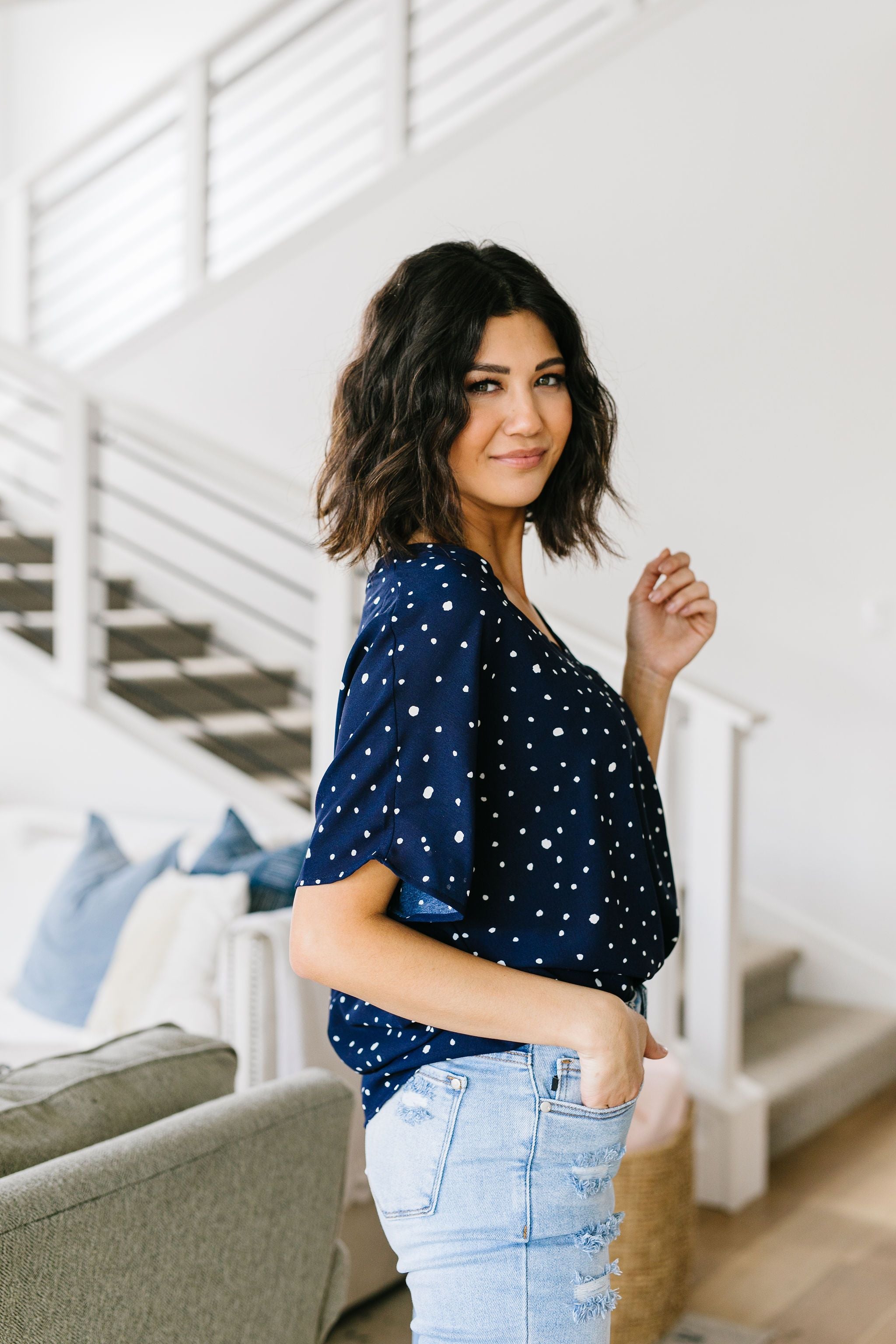 On The Dot Blouse In Navy