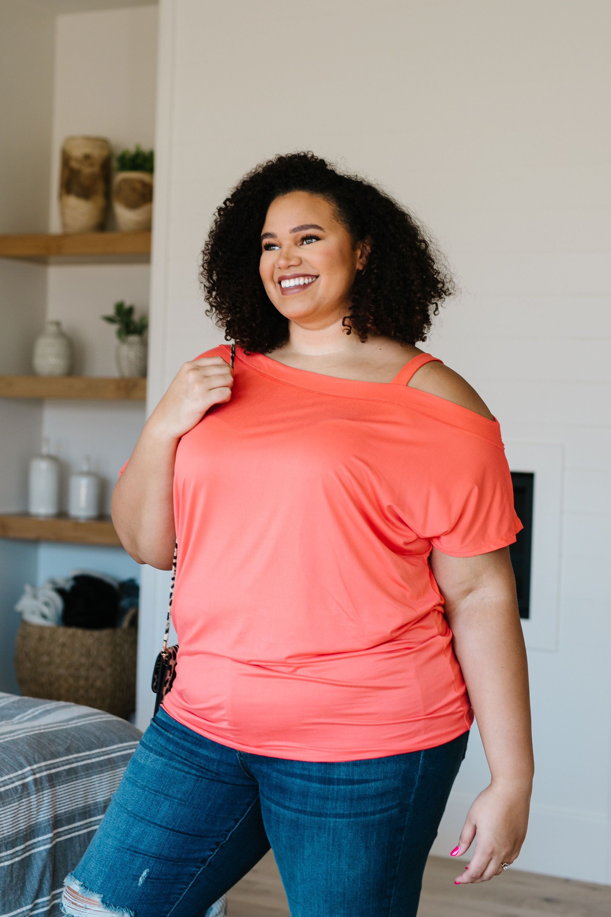 One Shoulder Bare Tunic In Coral