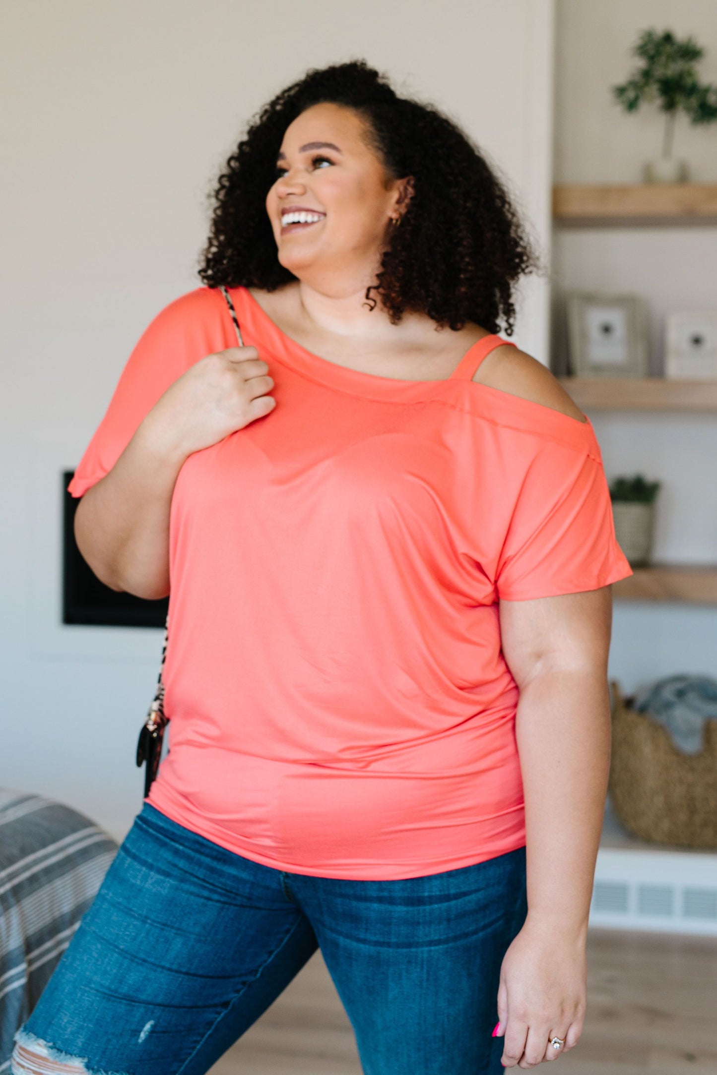 One Shoulder Bare Tunic In Coral