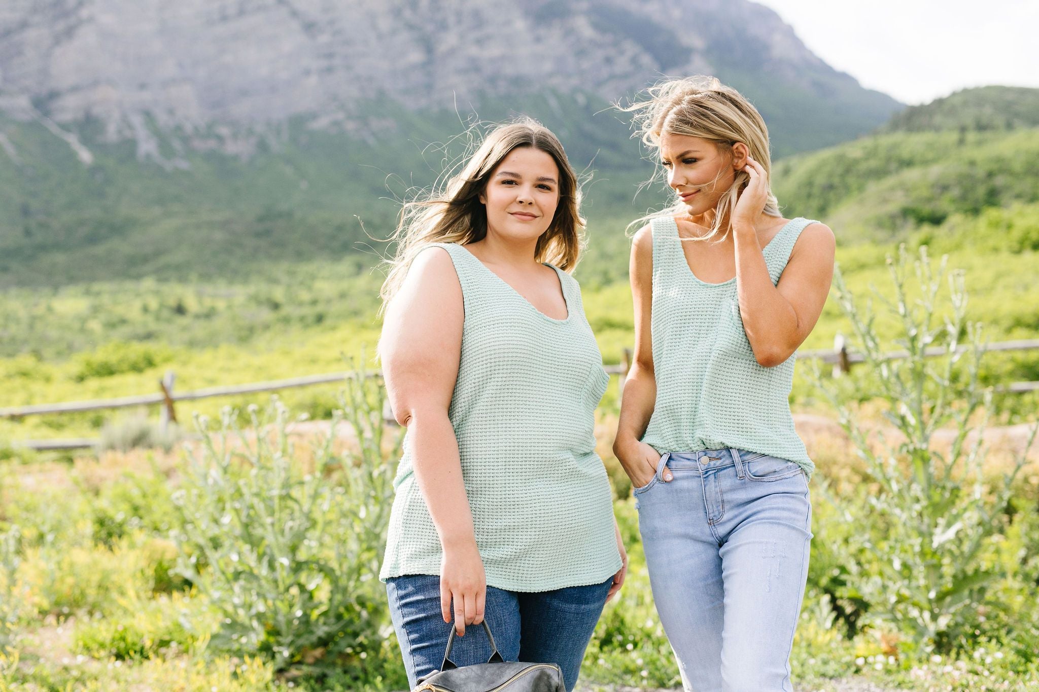 Open Weave Waffle Knit Tank In Mint