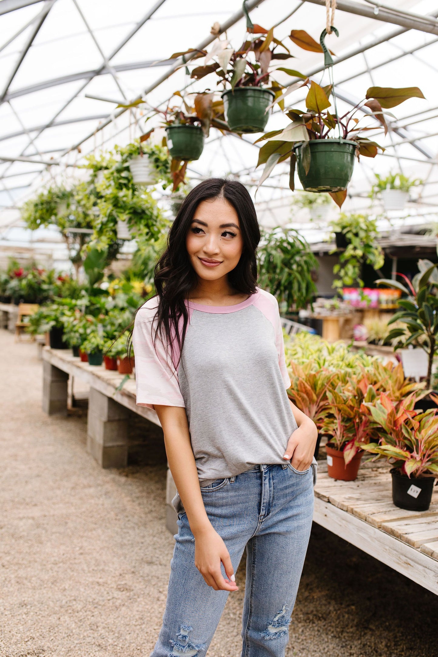 Pink Camo Raglan Top