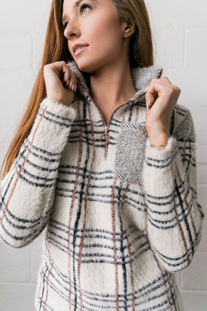 Copper And Plaid Fuzzy Pullover