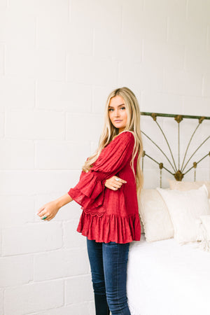 Play It Again Samantha Lace Top In Red - ALL SALES FINAL