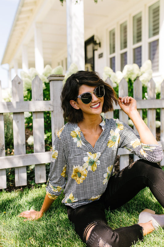 Poppies On Plaid Blouse