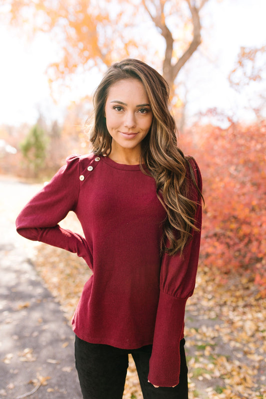 Puff Piece Sweater in Burgundy