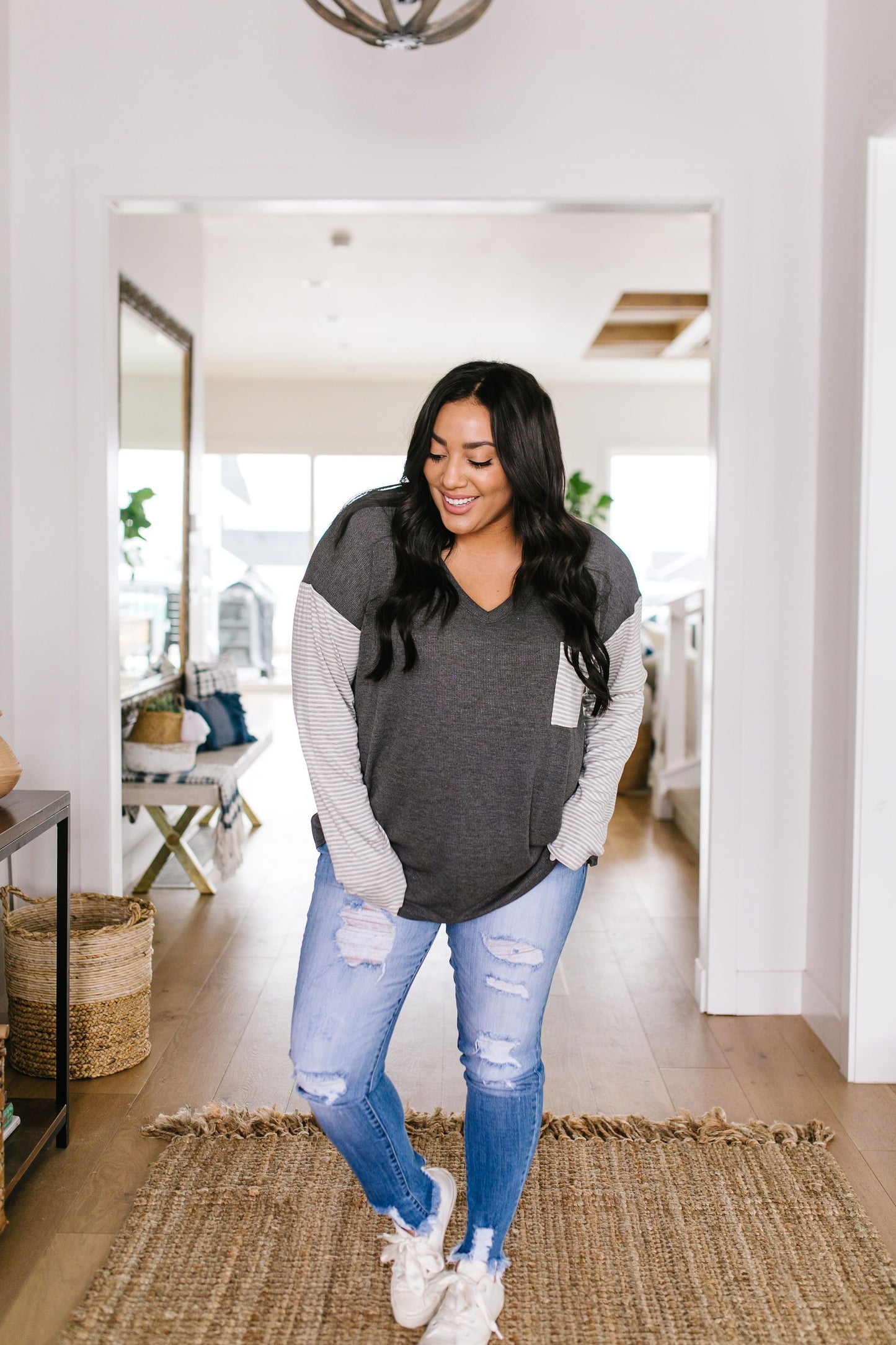 Pure & Simple Raglan Tee In Charcoal