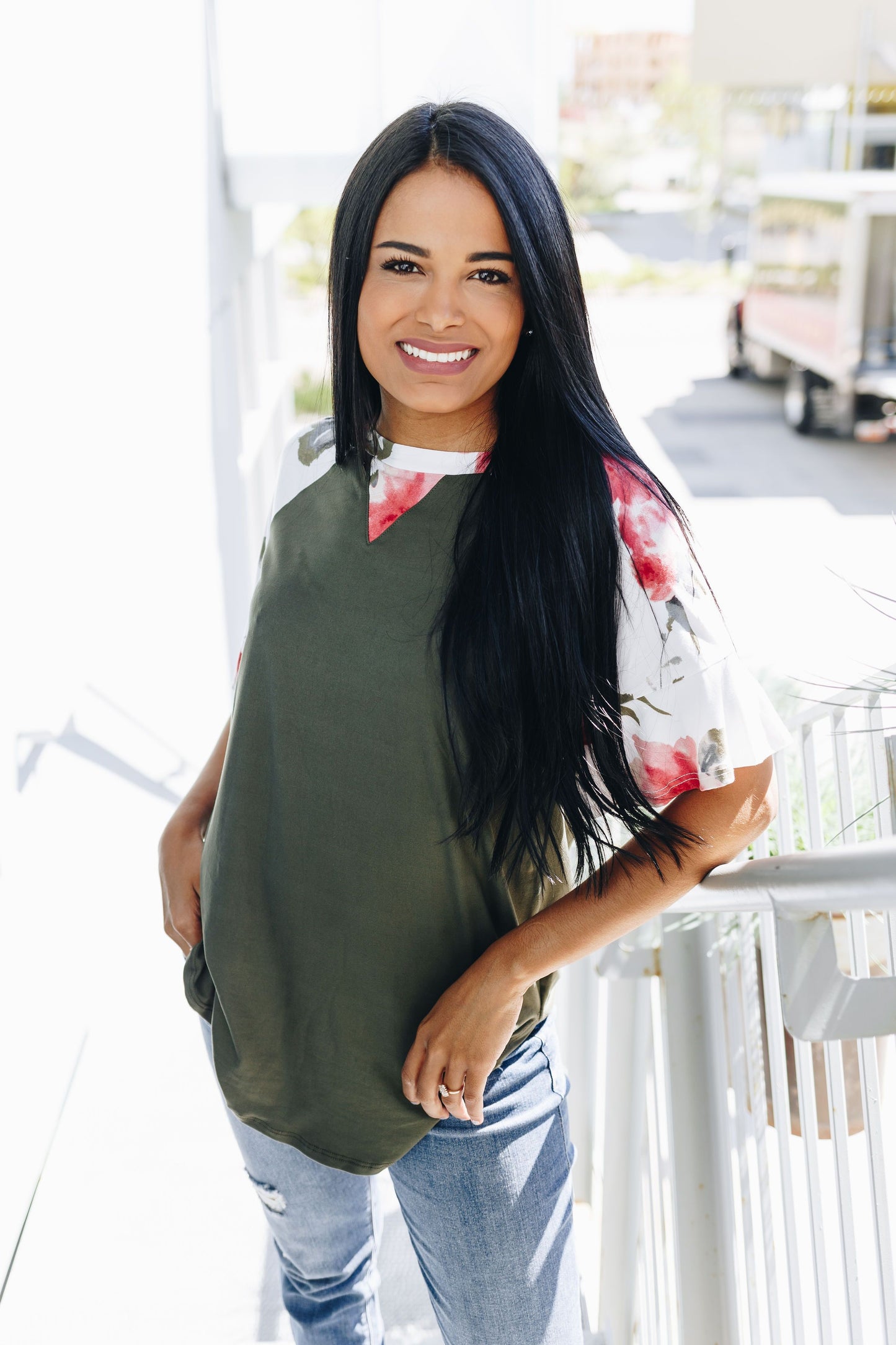 Raglan Floral Sleeved Tee