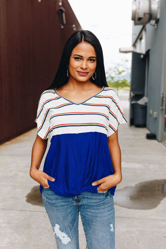 Rainbow Stripe Color Block V-Neck